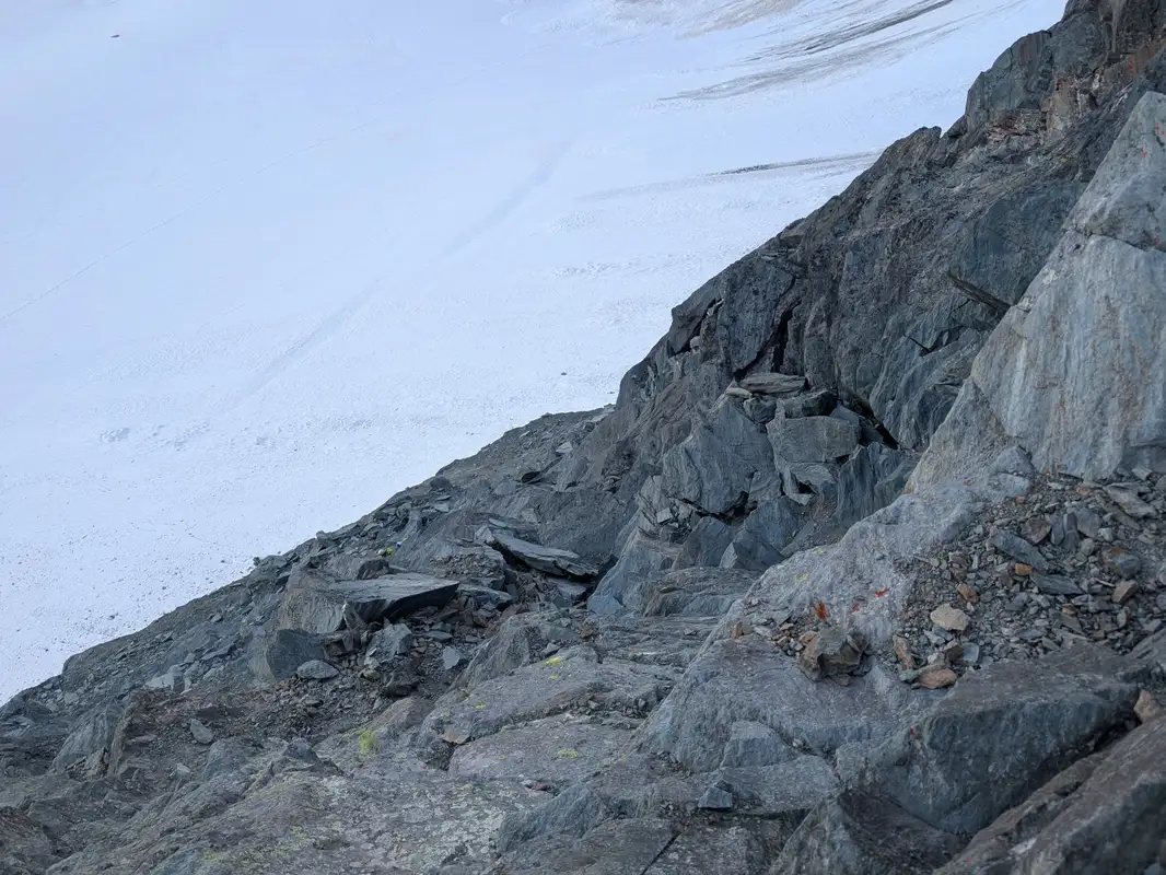 First sections of the climb don't resemble grand rock quality, there is some loose material here and there.