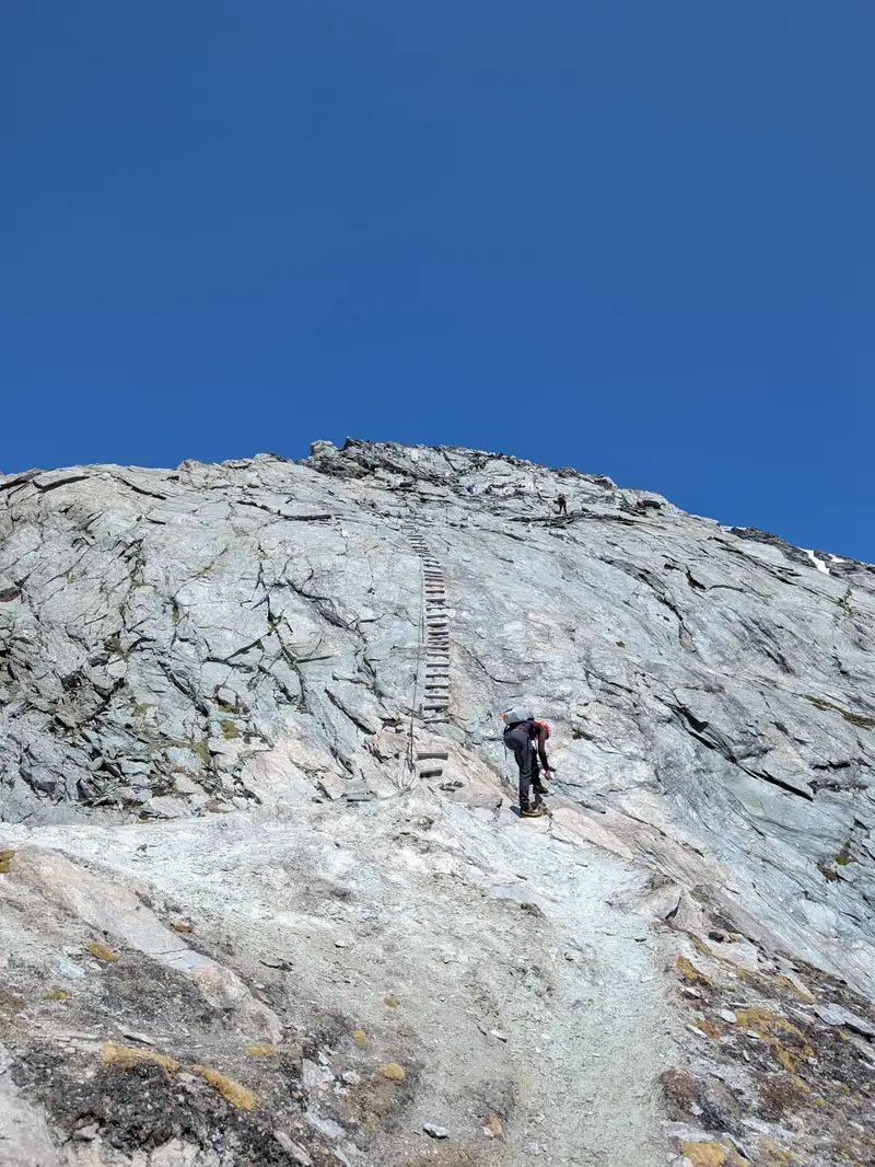 Descent via-ferrata in detail.