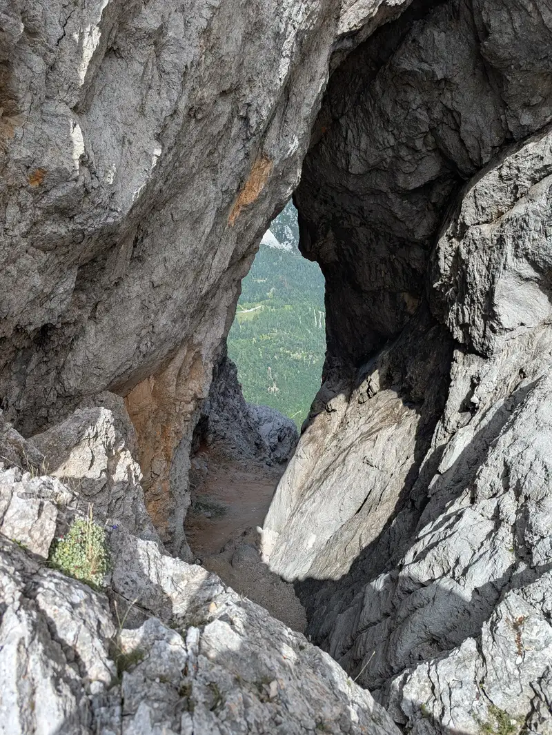 Prisojnik Window (Prisojnikovo Okno) as viewed from the Grebenska pot trail.