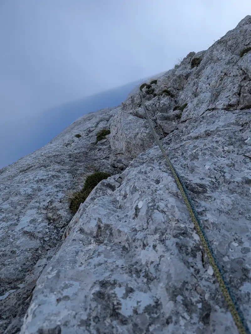 Crux section of the fifth pitch.