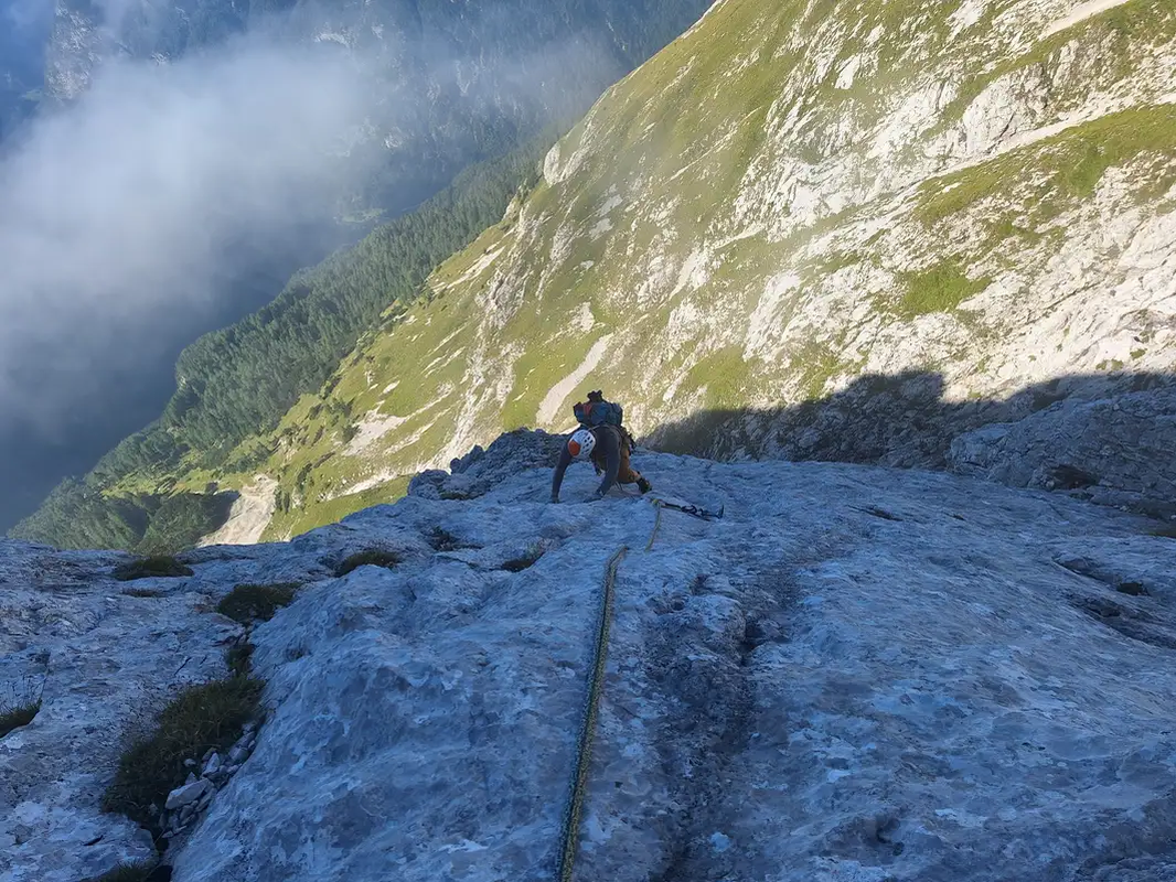 Last section of the third pitch, looking for some manageable holds.