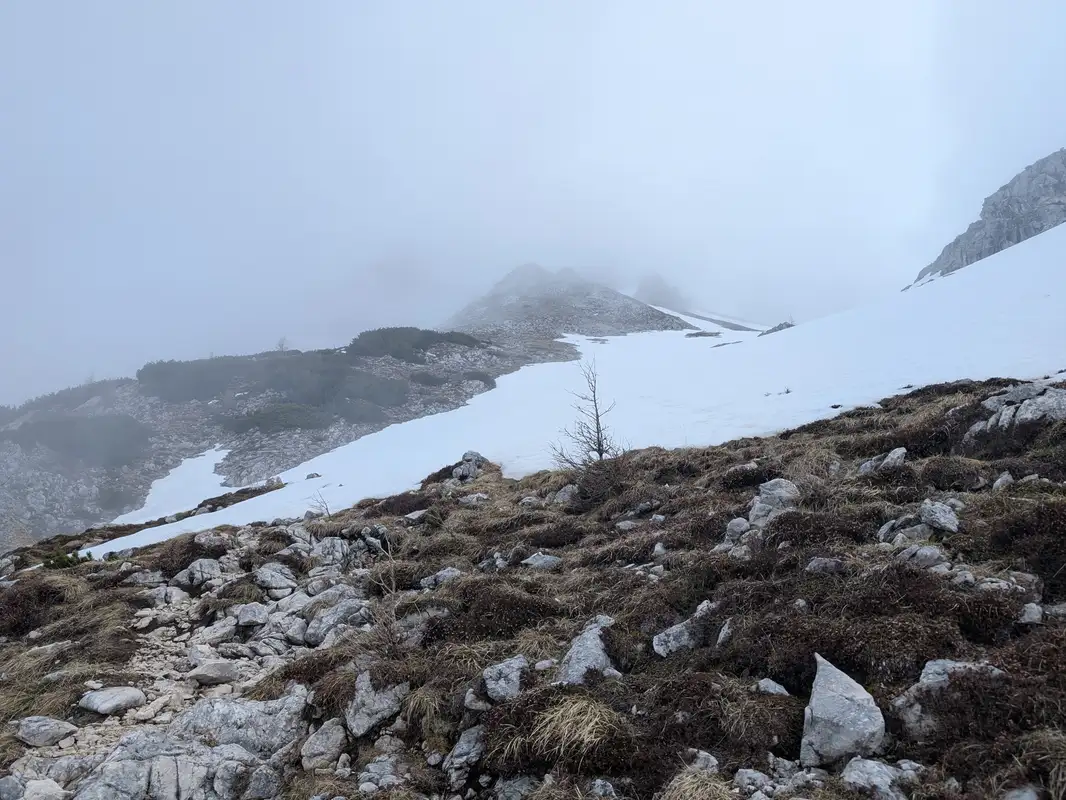 Already traversed Gamsova spica and entering a wide slope finishing just below 'Na glavach' peak.