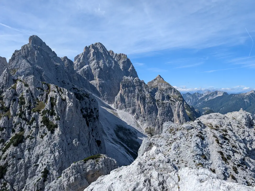 Views from the peak of Veta Bella in the direction of Jôf Fuart peaks group.
